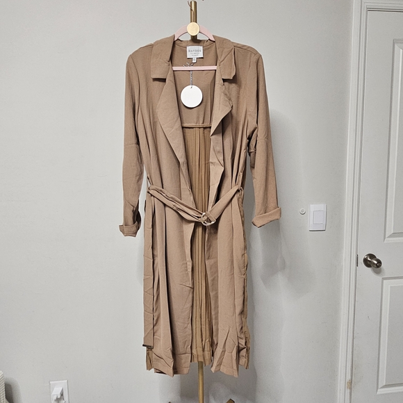 Hayden LA pleated ladies trench Duster brown Large NWT Boho‎ chic - Picture 7 of 13